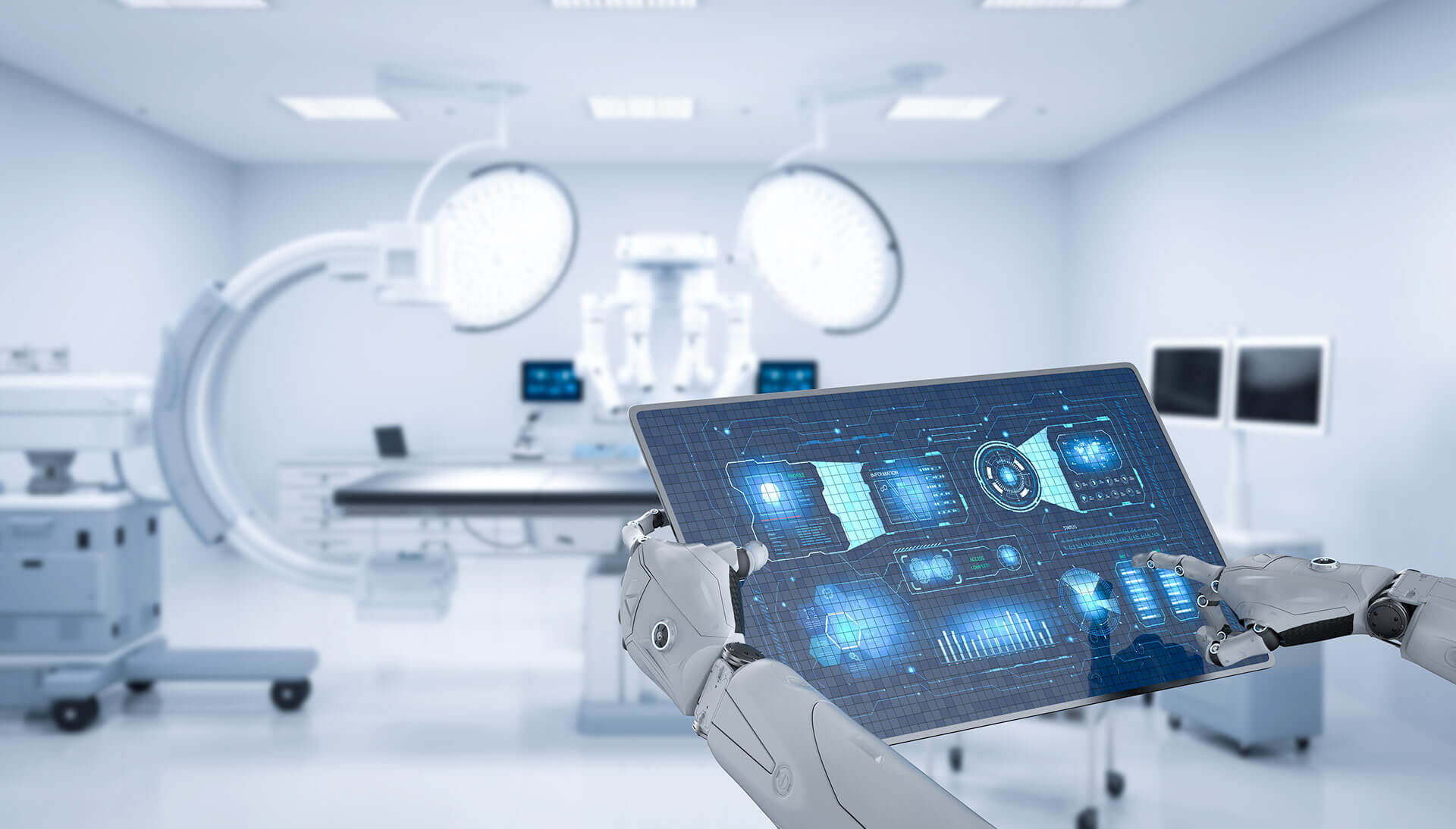 Imagen de tecnología médica futurista o laboratorio de alta tecnología.